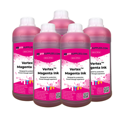Four bottles of Vertex Magenta ink from DTF Supplies on a white background